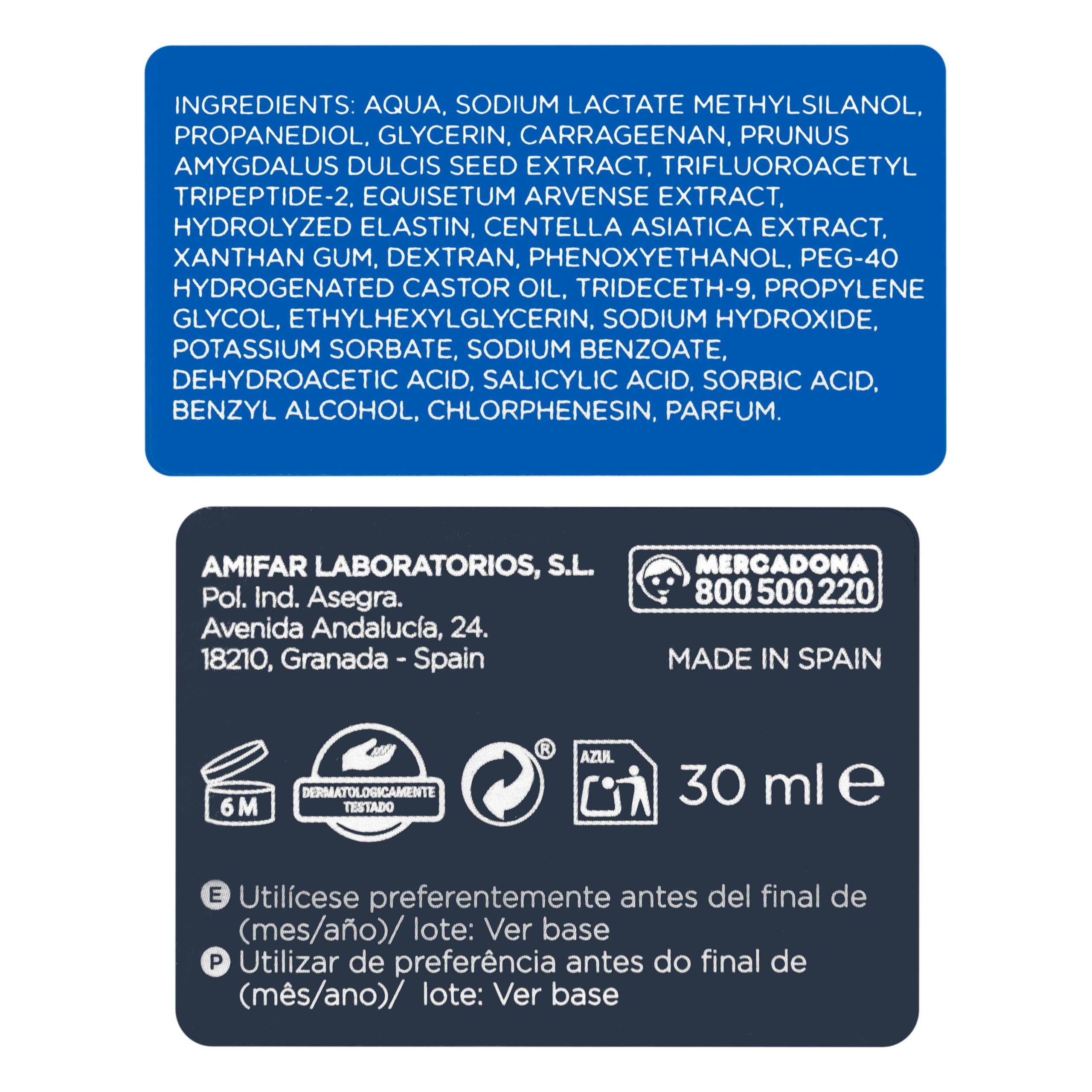 Etiqueta Sérum facial potenciador 12% silicio Deliplus Sisbela Reafirm todo tipo de piel